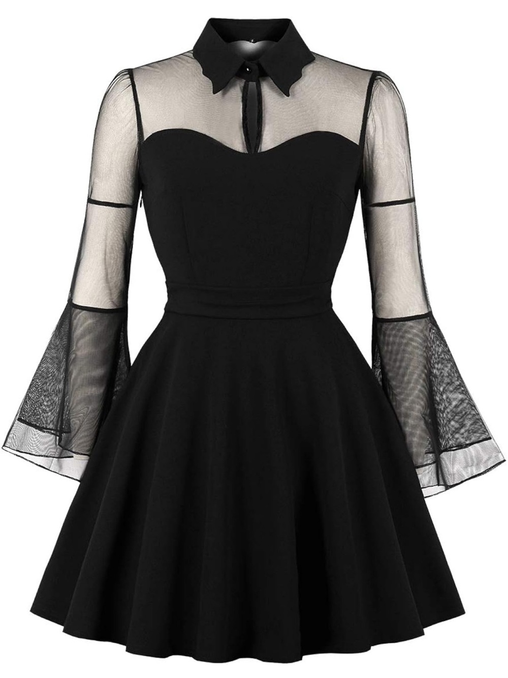 Black Sheer Panel Fit-and-Flare Dress